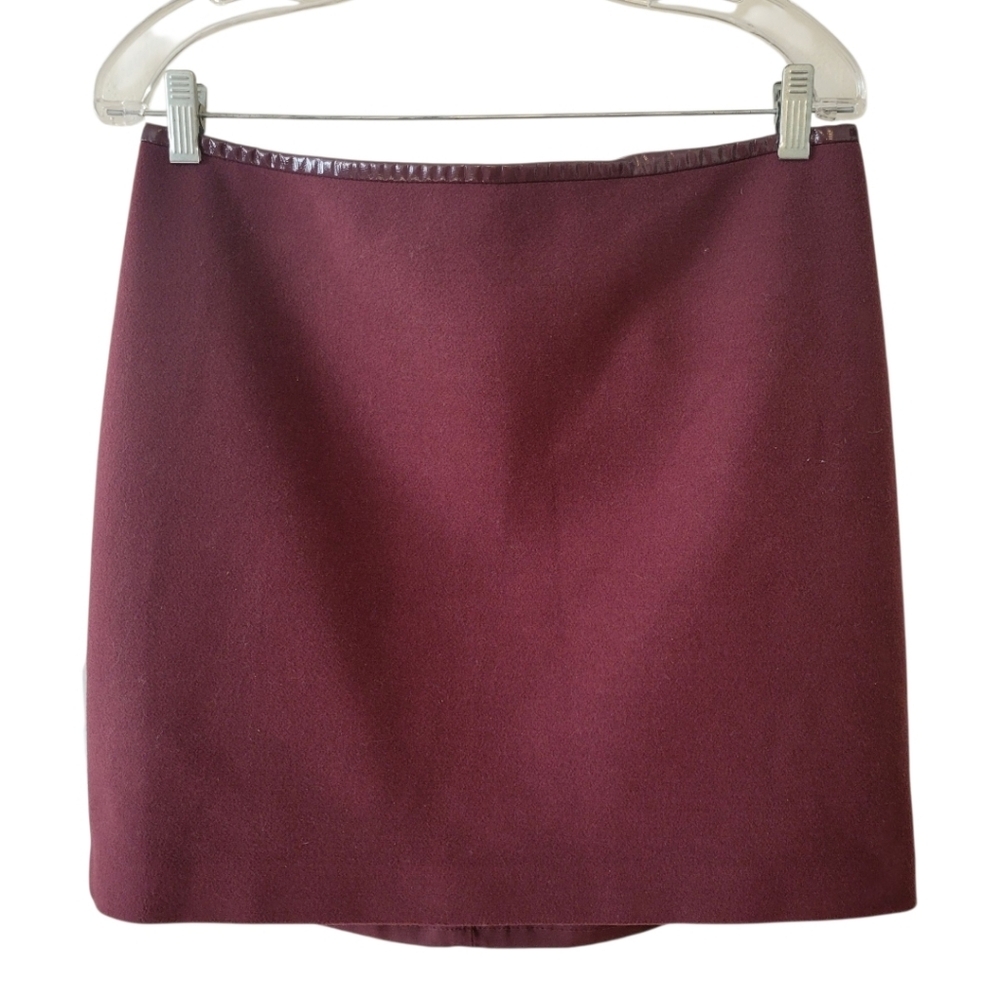WHBM Wine Colored Faux Leather Trim Mini Skirt Size 8